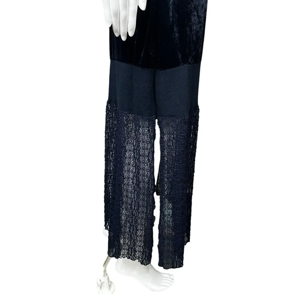 Free People Crushed Velvet Sheer Lace Blue Maxi Dress Large Fairy Witchy Gothic - Picture 14 of 16